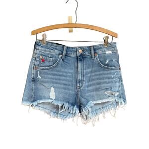 Mavi‎ Maggie High Rise Cut Off Frayed Distressed Denim Blue Jean Shorts Size 27